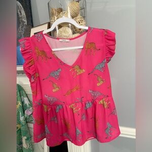 Jodifl Pink Leopard Print Women's Top size small